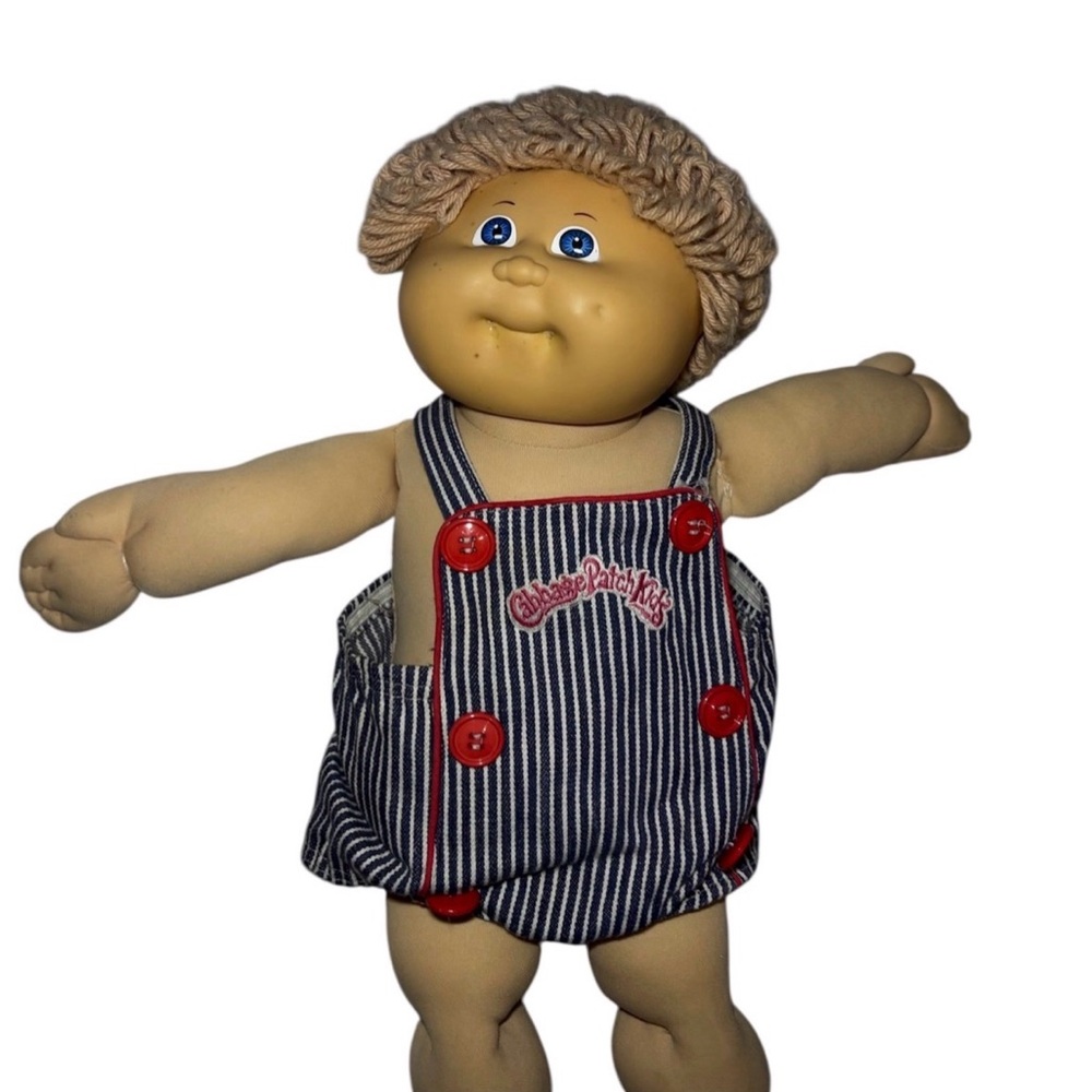 Vintage Cabbage Patch Kids Doll with Striped Overalls (1978-1982)